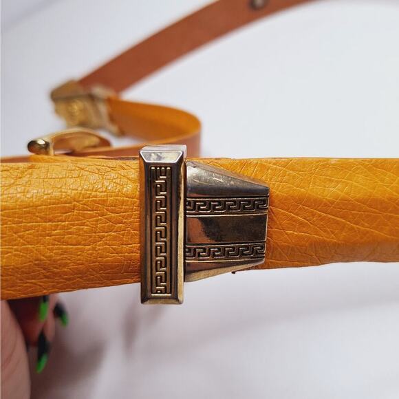 Wild West Belt Ostrich Leather Lion Greek Key Meander Yellow Gold Western 38 USA - Picture 7 of 13